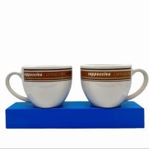 2 WAECHTERSBACH Ivory & Brown Cappuccino or Coffee Cups / Mugs